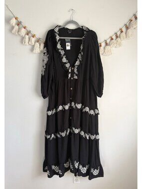 City Chic Boheme Embroidered Ruffle Tiered Button Front Maxi Dress Feminine NWT